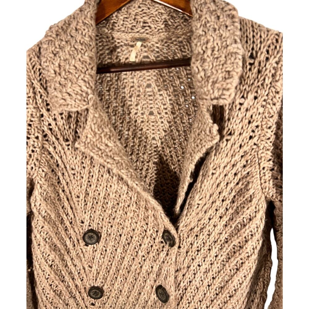 Free People Chunky Alpaca Sweater Coat Cozy Long Cardigan Beige L - Picture 5 of 11